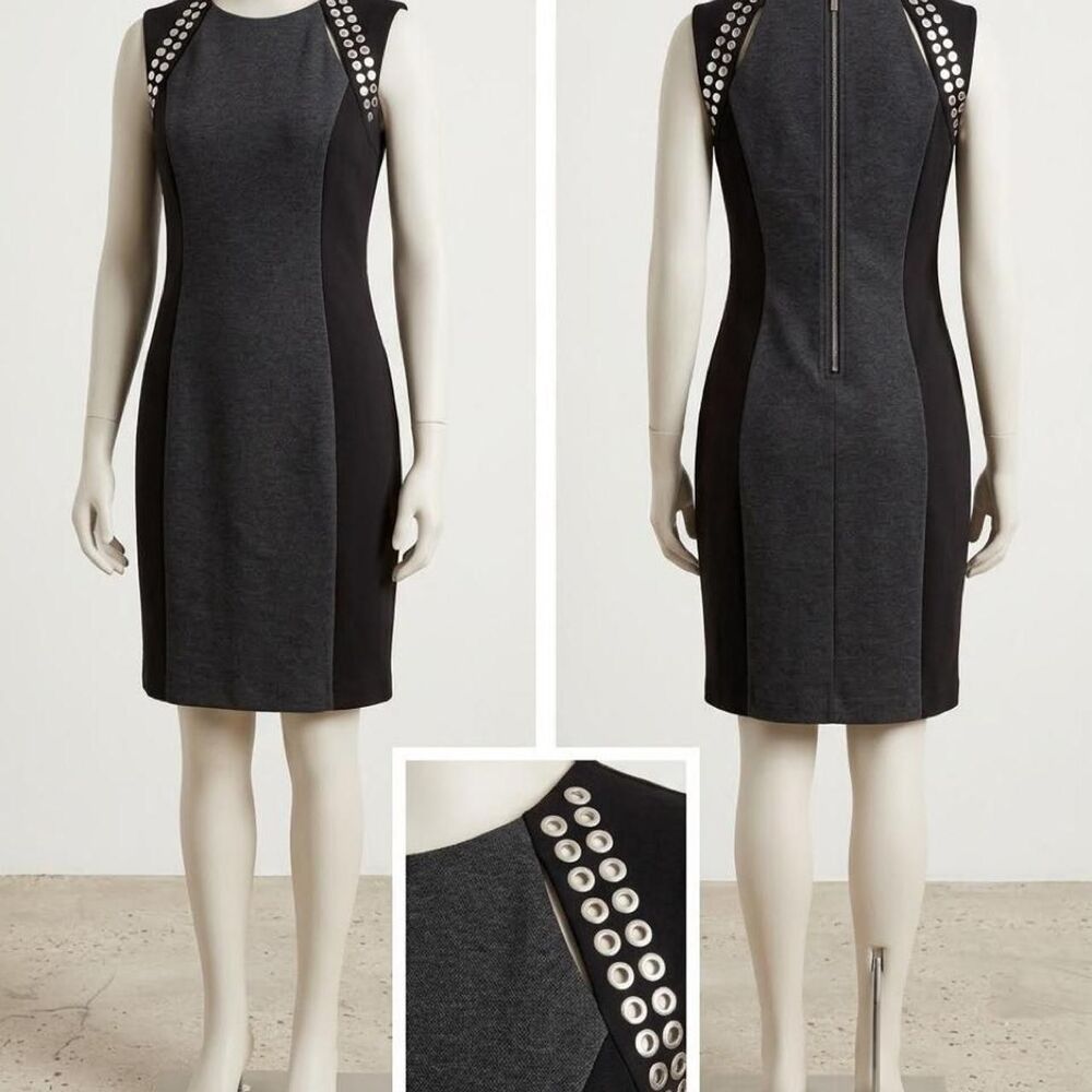 MICHAEL Michael Kors Grommet Eyelet Shift Dress Grey Black Size 6